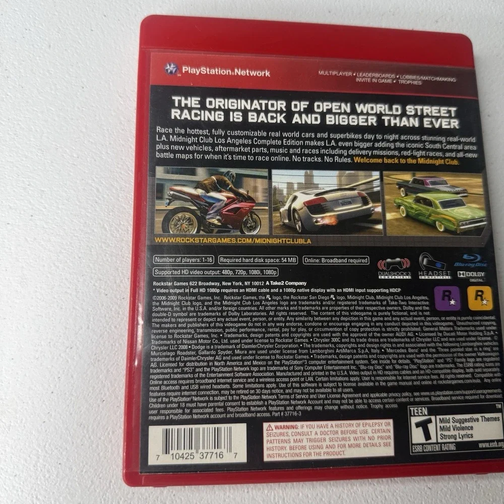 Midnight Club Los Angeles Complete Edition PS3  Sony PlayStation 3 2009 Clean